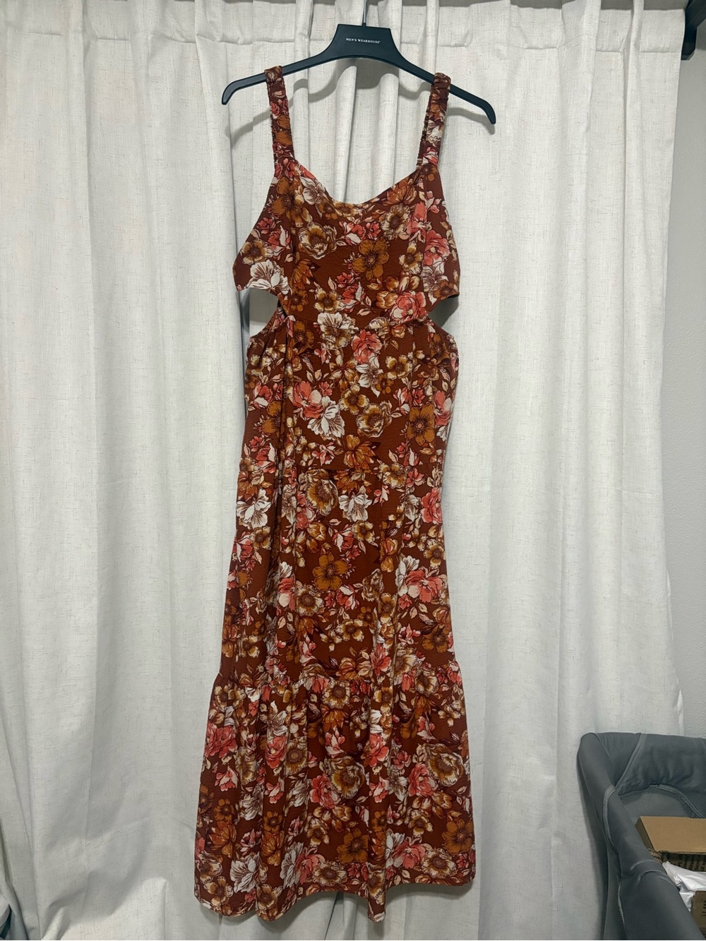 Rewind Rust Floral Cutout Maxi Dress